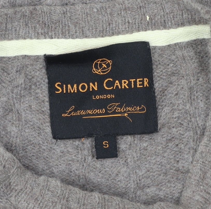 Simon Carter Men Beige Wool Blend Cable Knit Pullover Jumper S