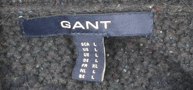 Gant Men’s Blue Wool Blend Cardigan L Collared Geometric Knit