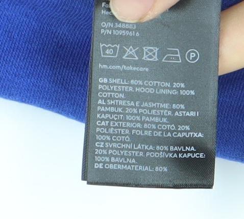 H&M Boys Blue Black Colourblock Pullover Hoodie 9-10Y Cotton Blend
