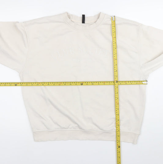 H&M Women’s Ivory Sweatshirt Size 12 Crew Neck Pullover Logo