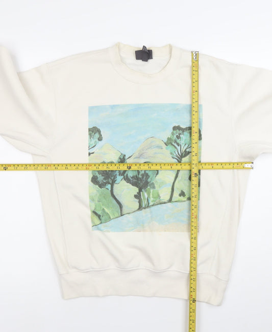 H&M Women Ivory XS Oversized Fit Pullover Sweatshirt with Art Print
