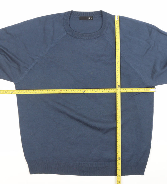 BHS Mens Blue Acrylic Crew Neck Pullover Jumper Size L