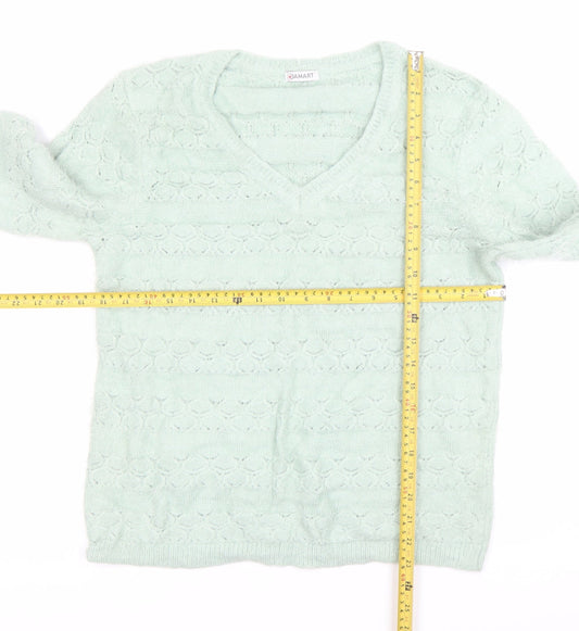 Damart Womens Green V-Neck Knit Pullover Jumper Size M