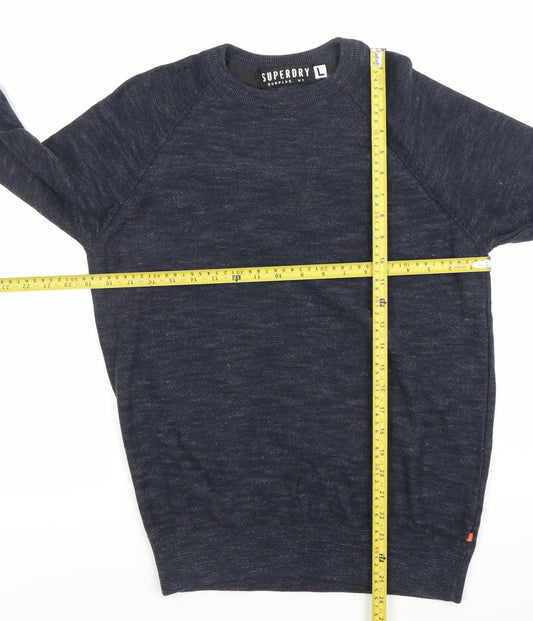 Superdry Men’s Blue Knit Crew Neck Pullover Sweatshirt Size L