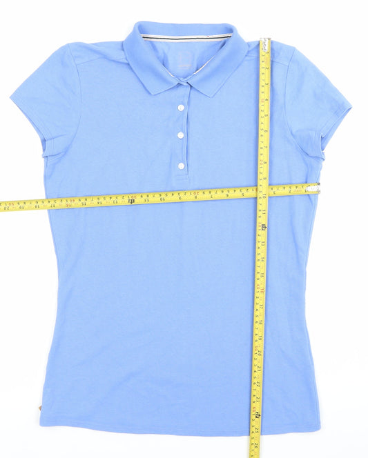 Decathlon Womens Blue Polo Shirt Size M Slim Fit Cotton Stretch