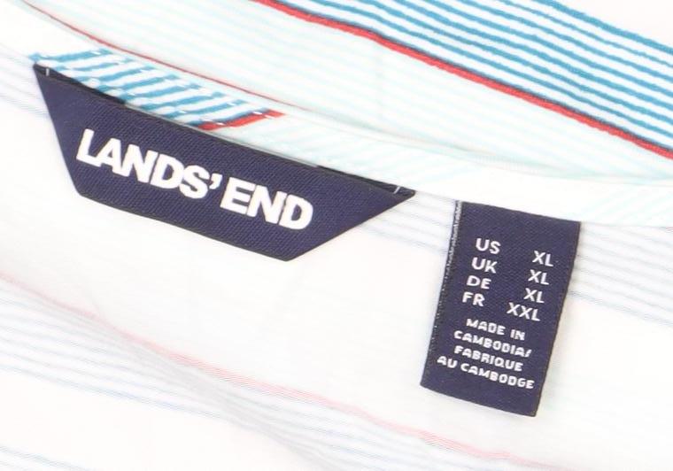 Lands' End Womens White Blue Striped Midi A-Line Dress XL