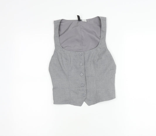 Womens UK Size XS H&M Grey Cropped Button-Up