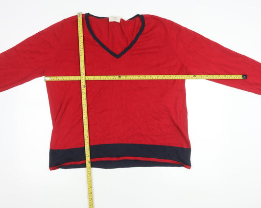 Hush Women's Red V-Neck Knit Jumper XL Cotton Blend
