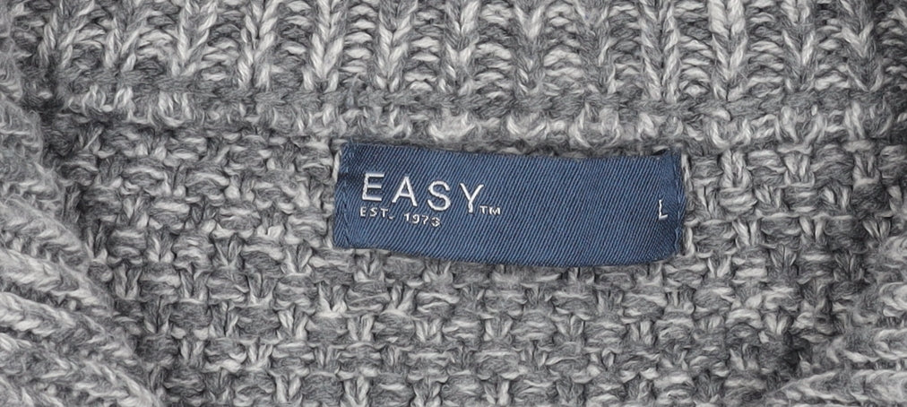 Easy Mens Grey Cable-Knit Mock Neck 1/4 Zip Pullover Jumper L