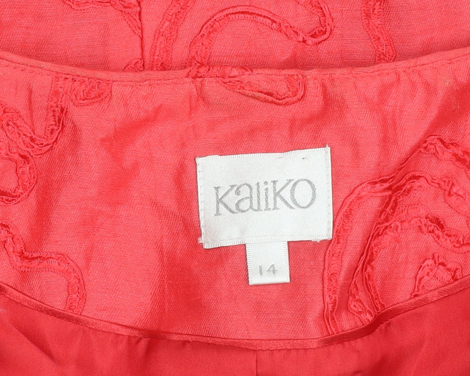 Kaliko Women Red Linen Blend Floral Suit Jacket Size 14