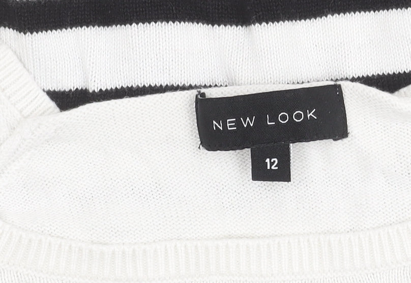 New Look Women’s Black White Striped T-Shirt Size 12 Short Sleeve