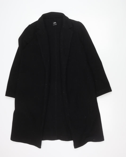 Zara Women Black Coatigan Size S Mid-Length Knit Jacket