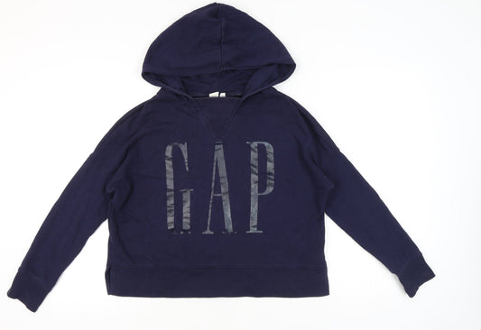 Gap Womens Navy Blue Hoodie Small Pullover Logo Cotton Blend