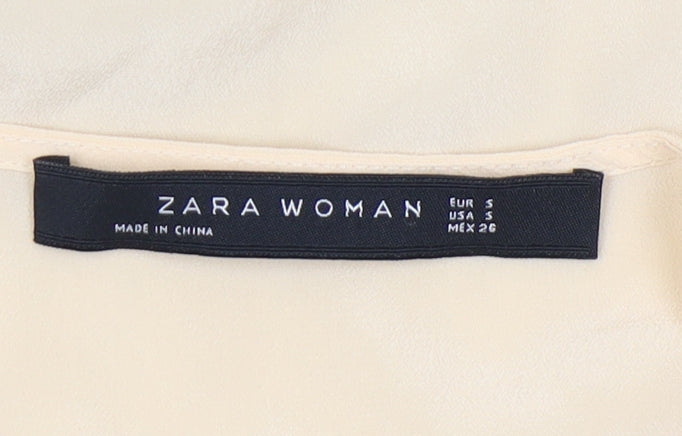 Zara Woman Beige Long Sleeve Blouse Women Size 8 Scoop Neck