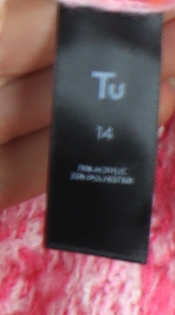 Tu Women’s Pink Orange Knit Jumper Size 14 Crew Neck Pullover