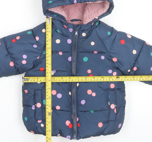Marks and Spencer Girls Blue Polka Dot Puffer Jacket Hooded 2 Years