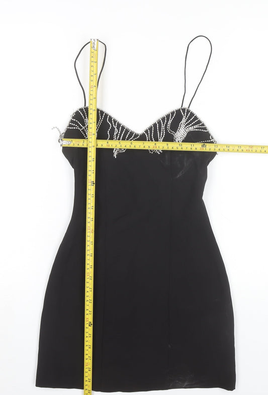 Zara Womens Black XS Bodycon Party Mini Dress Beaded Strappy