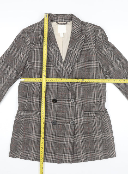 H&M Womens Grey Check Double Breasted Blazer UK 6 Regular Fit