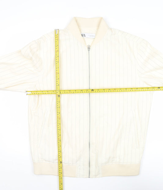 Zara Men’s Ivory Striped Bomber Jacket L Cotton Linen Casual