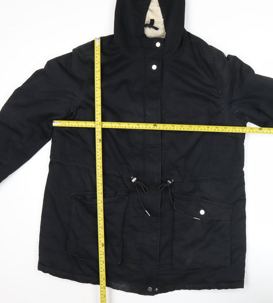 Divided Womens Black L Parka Jacket Hooded Mid-Length Cotton Blend