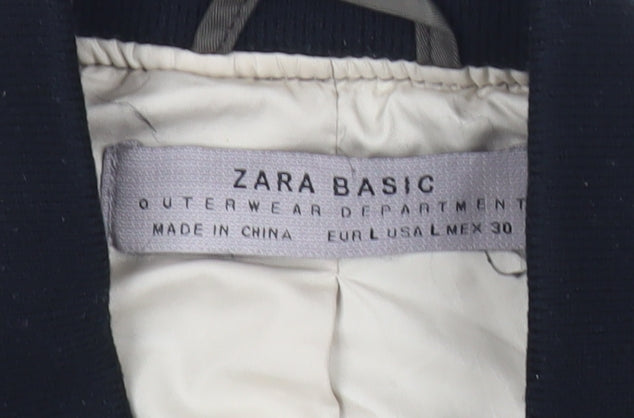 Zara Basic Men’s Green Bomber Jacket L Zip Pockets Casual