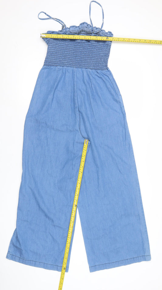 Warehouse Women’s Blue Cotton Sleeveless Wide-Leg Jumpsuit Size 8
