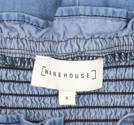 Warehouse Women’s Blue Cotton Sleeveless Wide-Leg Jumpsuit Size 8