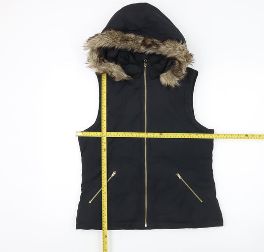 Gap Women’s Black Faux Fur Hooded Puffer Waistcoat Size 8