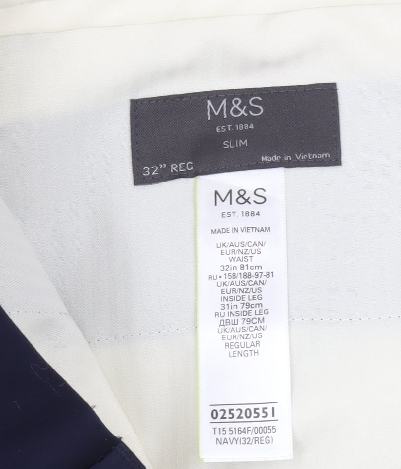 Marks and Spencer Men’s Blue Slim Fit Dress Pants 32W 31L