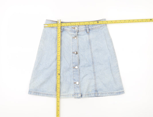 H&M Divided Women’s Blue Denim A-Line Button Skirt Size 8