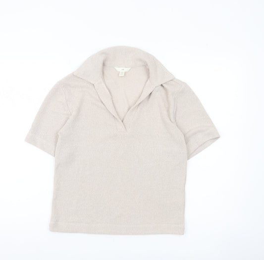 Womens UK Size XS H&M Beige Basic Polo