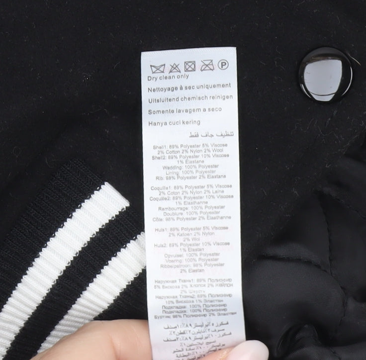 New Look Women’s Black Varsity Jacket Size 14 Embroidered Floral Bomber