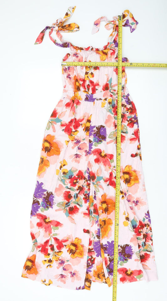 H&M Womens Multicoloured Floral Wide-Leg Jumpsuit Size 12