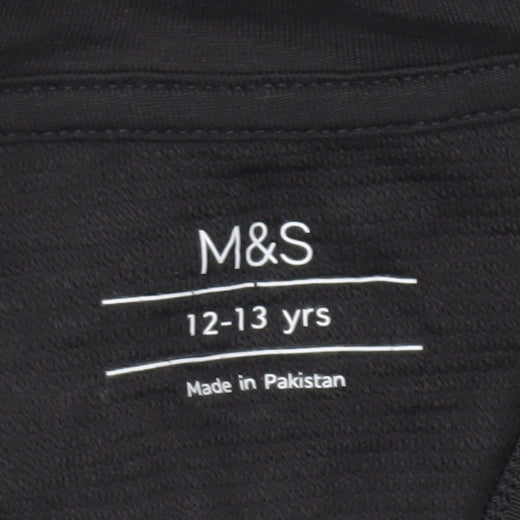 Marks and Spencer Boys Black Hoodie 12-13 Yrs Regular Fit Pullover