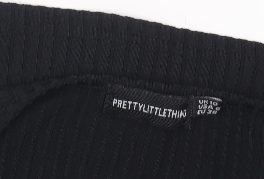 PrettyLittleThing Women’s Black Size 10 Cropped Long Sleeve Hook Top