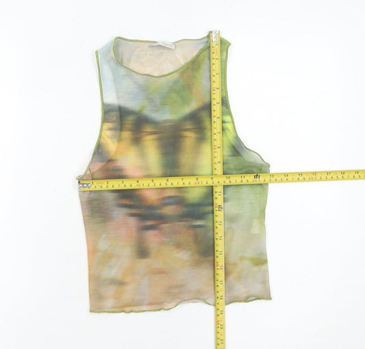 Bershka Womens Multicoloured Mesh Tank Top S Slim Summer Party