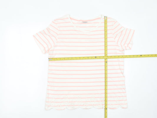 Damart Women’s Pink Striped Cotton T-Shirt Size 14/16 Short Sleeve