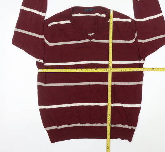 Gap Mens Red Striped Cotton V-Neck Jumper Size L