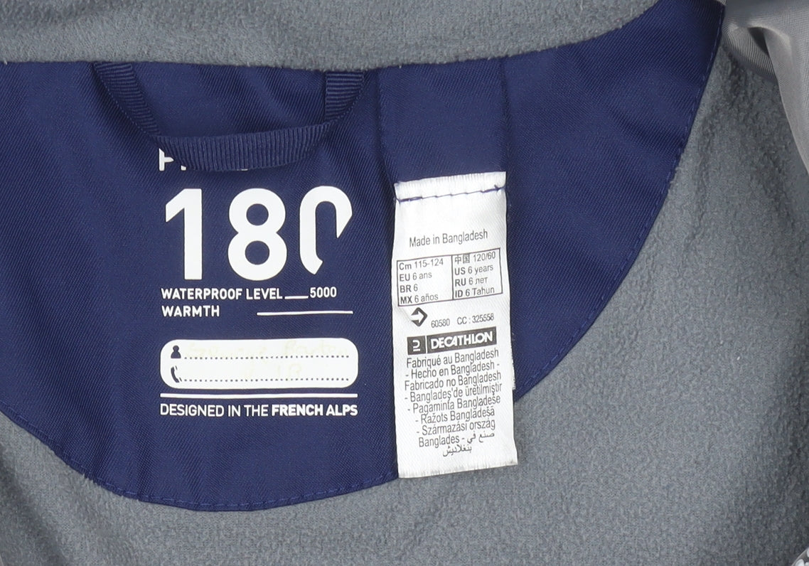 Wedze Boys Grey Ski Jacket 6 Years Hooded Waterproof Insulated Winter Coat