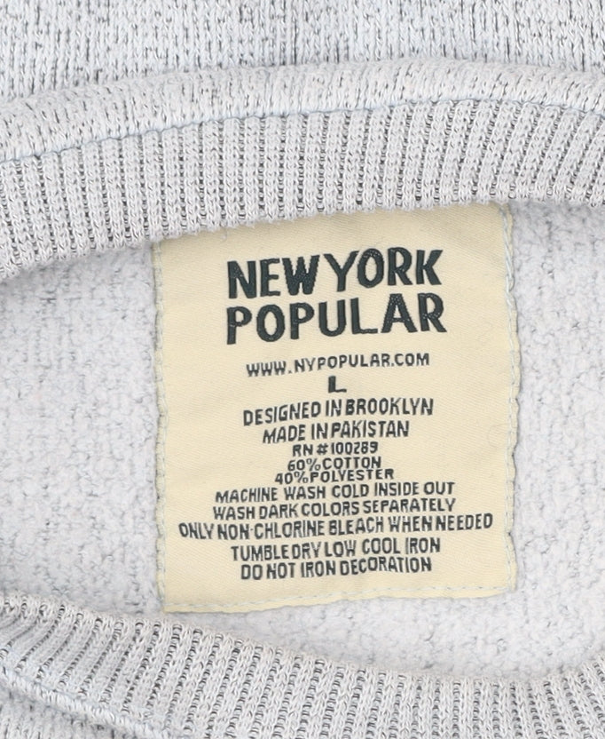 New York Popular Mens Grey Sweatshirt L Crew Neck Pullover Logo