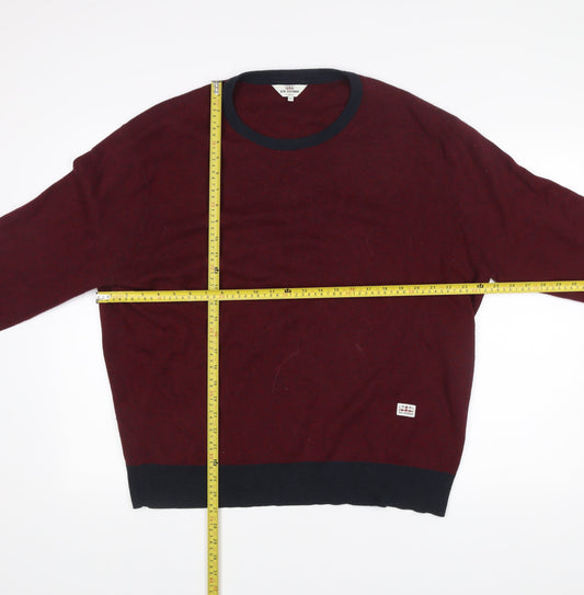 Ben Sherman Mens Red Cotton Crew Neck Pullover Jumper XL