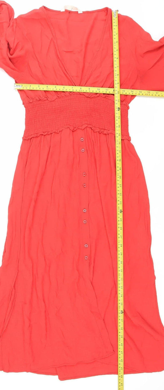 Zara Women Red XS Shirt Dress Knee Length 3/4 Sleeve Viscose