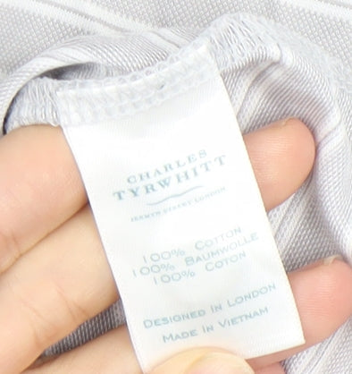 Charles Tyrwhitt Men's Grey Striped Polo Shirt Size L Cotton