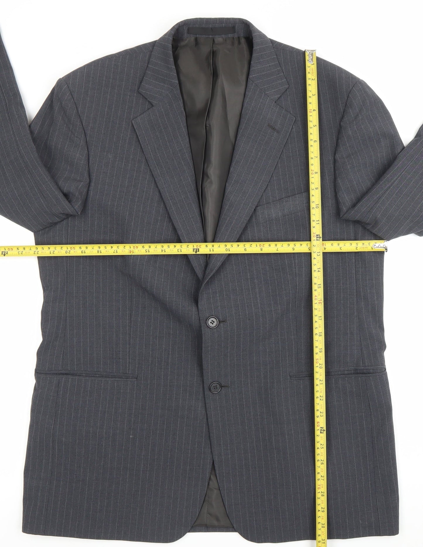 Marks and Spencer Men Grey Pinstripe 42 Chest Notch Lapel Blazer