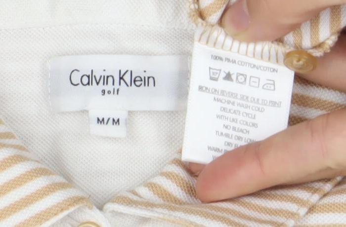 Calvin Klein Women’s Beige Striped Sleeveless Polo Shirt M