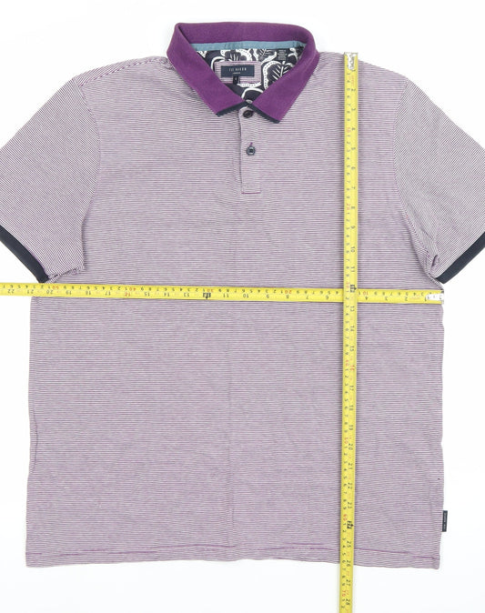 Ted Baker Men’s Purple Striped Polo Shirt Size L Cotton Short Sleeve