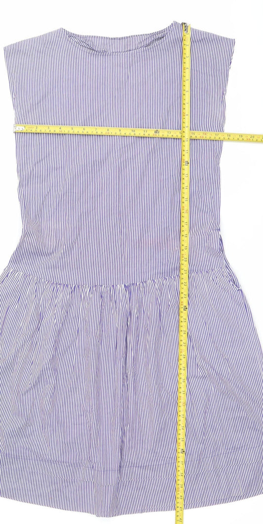 Laura Ashley Womens Blue Striped A-Line Cotton Sleeveless Dress M