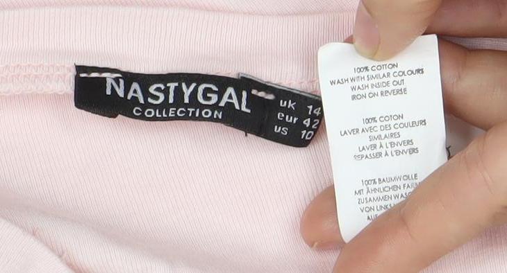 Nasty Gal Women Pink Cropped Long Sleeve Cotton T-Shirt Size 14