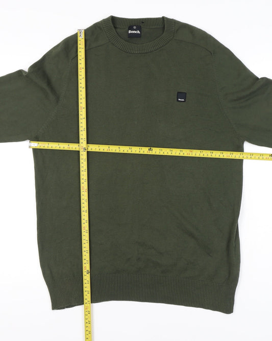 Bench Men’s Green Cotton Pullover Jumper L Crew Neck Casual