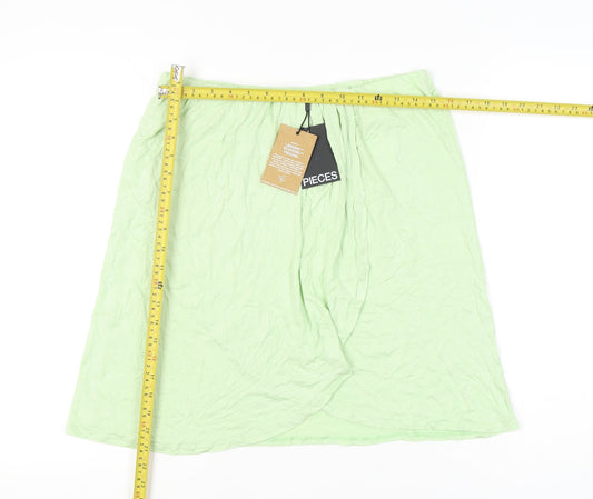 Pieces Women Green XL Knee Length Straight Pencil Skirt Viscose